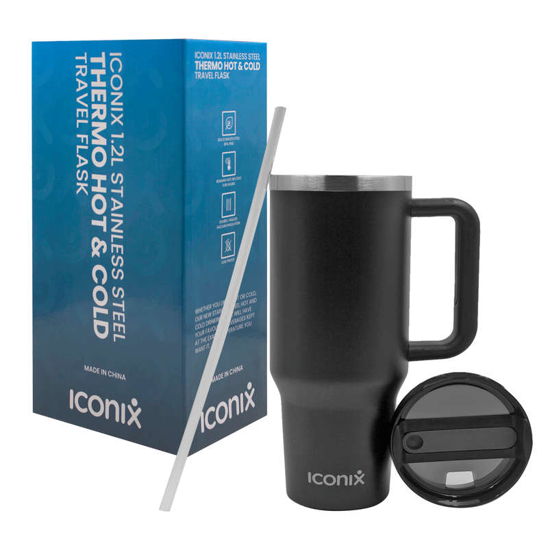 Iconix 1.2L Stainless Steel Travel Flask with Silicone Lid - Black
