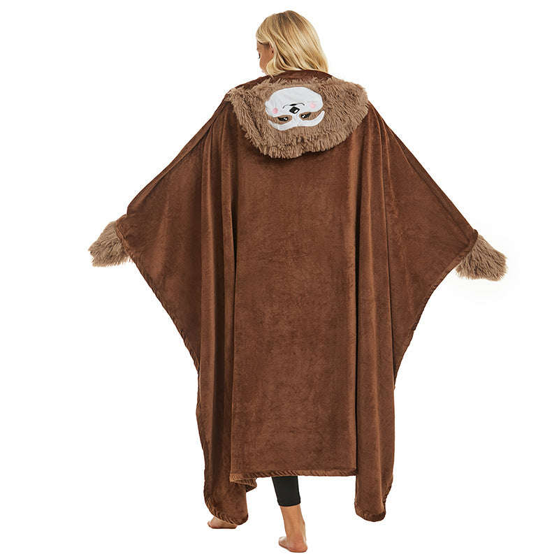 Animal Fluffy Fleece Unisex Hooded Blankets - Brown Sloth
