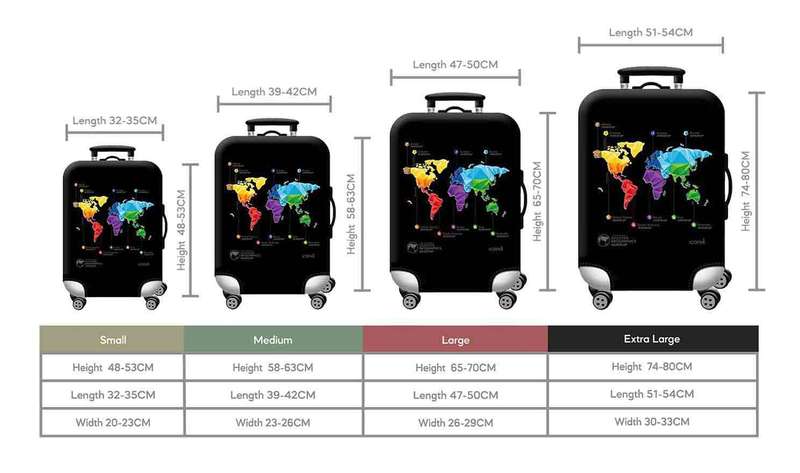 Size Chart for Iconix World Map Printed Luggage Protector