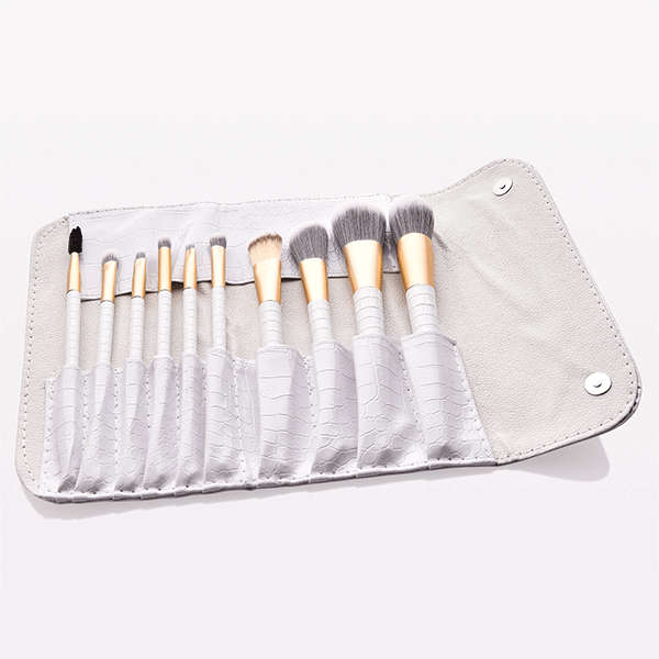 10-Piece White Ombre Makeup Brush Set with Pouch