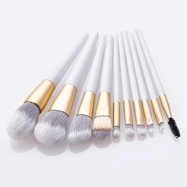 10-Piece White Ombre Makeup Brush Set with Pouch