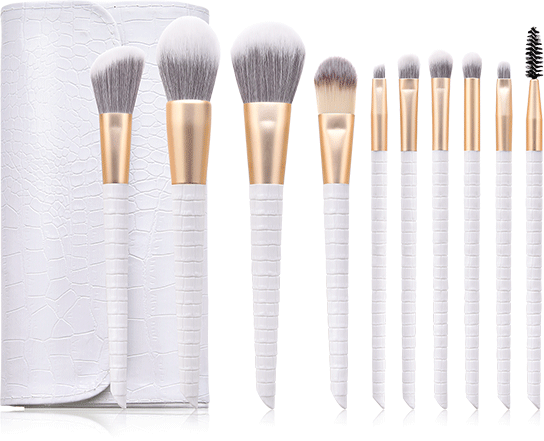 10-Piece White Ombre Makeup Brush Set with Pouch