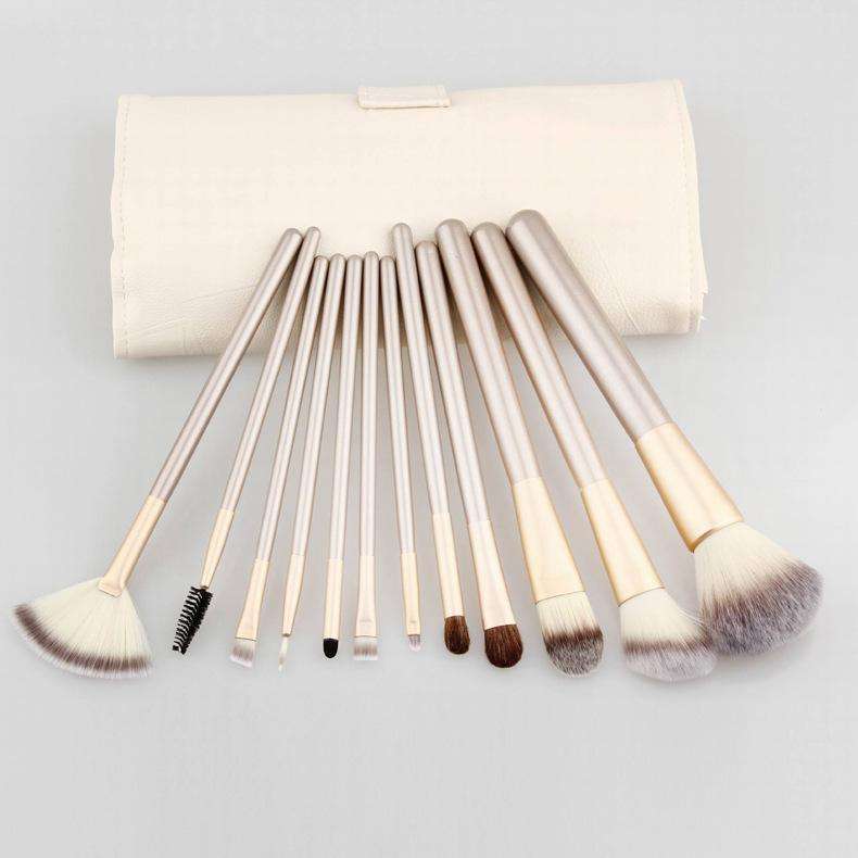 12 Piece Champagne Gold Makeup Brushes Set