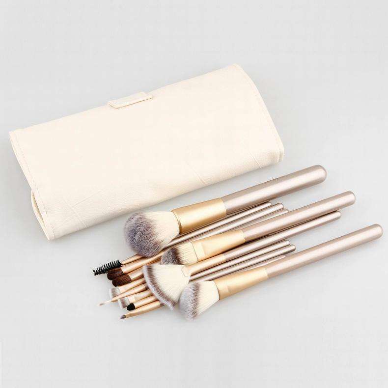 12 Piece Champagne Gold Makeup Brushes Set