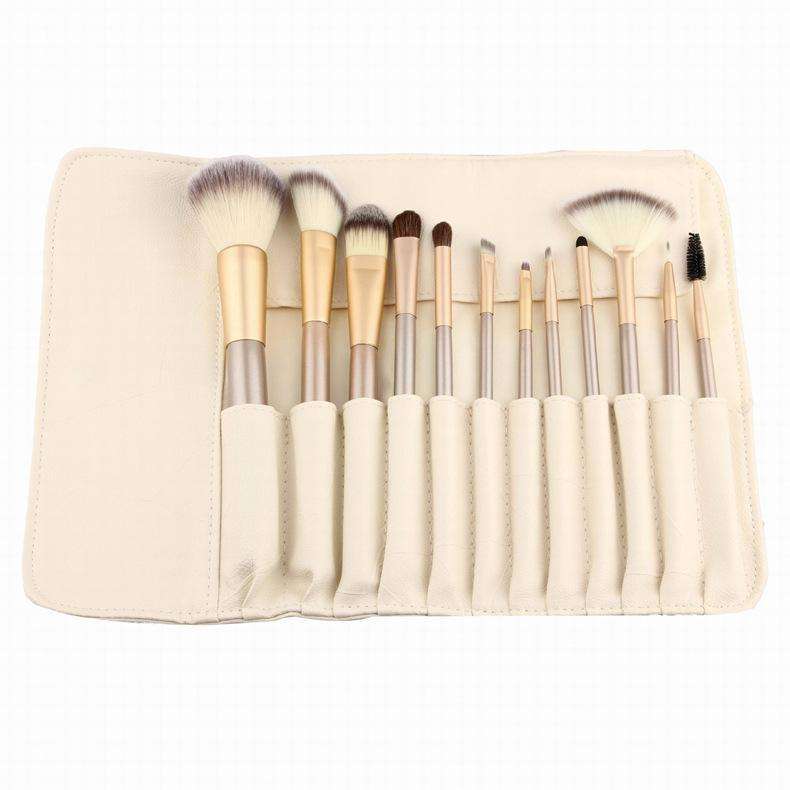 12 Piece Champagne Gold Makeup Brushes Set