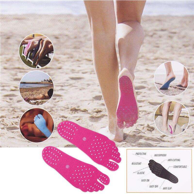 2 Pairs of Beach Stick-On Waterproof Soles - L / Hot Pink