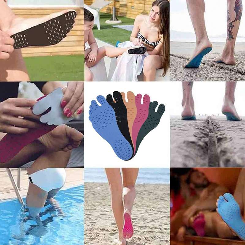 2 Pairs of Beach Stick-On Waterproof Soles - L / Hot Pink