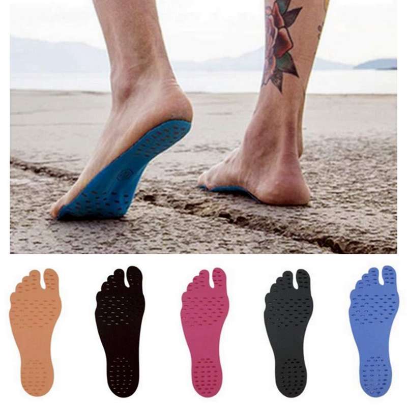 2 Pairs of Beach Stick-On Waterproof Soles - L / Hot Pink