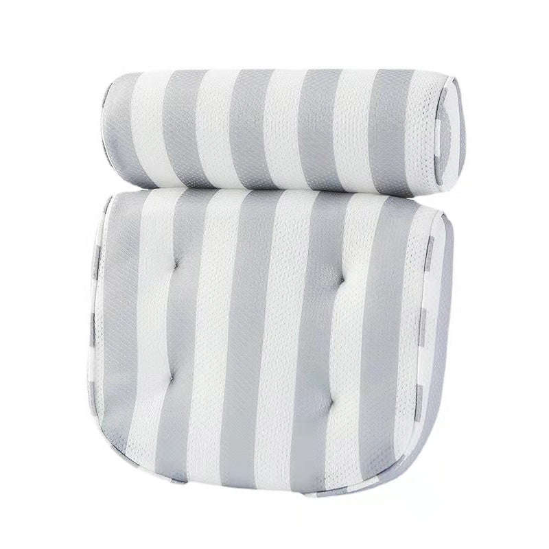 4D Mesh Bath Pillow with 6 Suction Cups  Grey and White Stripe
