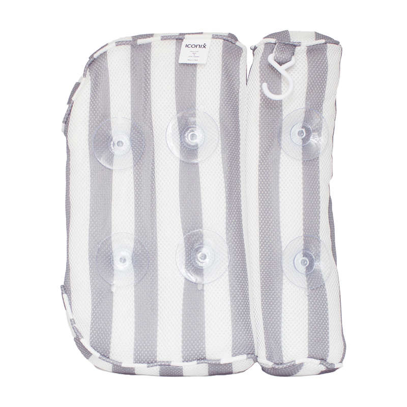 4D Mesh Bath Pillow with 6 Suction Cups  Grey and White Stripe