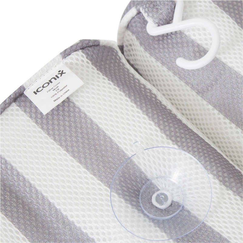 4D Mesh Bath Pillow with 6 Suction Cups  Grey and White Stripe