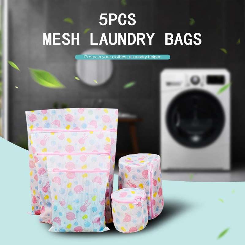5 pieces Mesh Laundry bag set - Pink