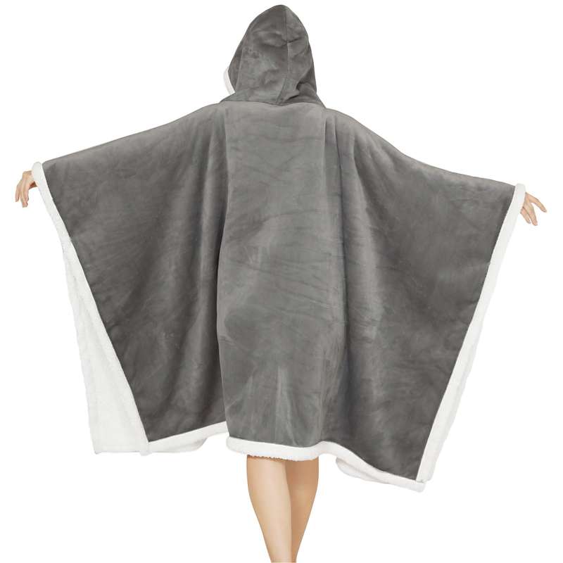 Adults Dark Grey 2 in 1 Hooded Poncho Blanket