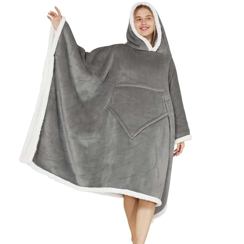 Adults Dark Grey 2 in 1 Hooded Poncho Blanket
