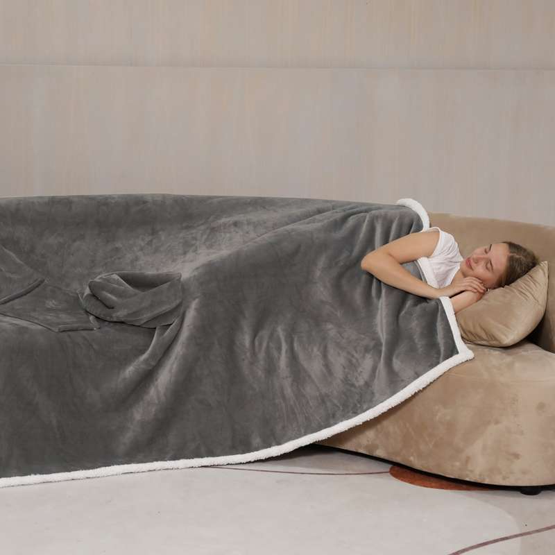 Adults Dark Grey 2 in 1 Hooded Poncho Blanket