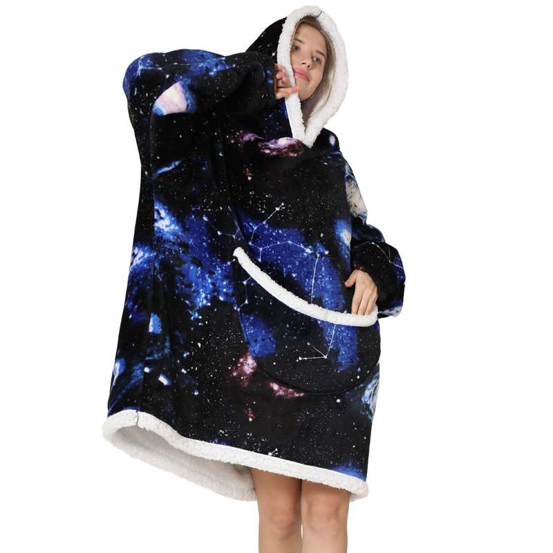 Adults Galaxy Print Oversized Plush Blanket Hoodie