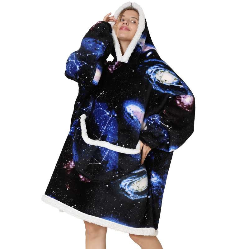 Adults Galaxy Print Oversized Plush Blanket Hoodie