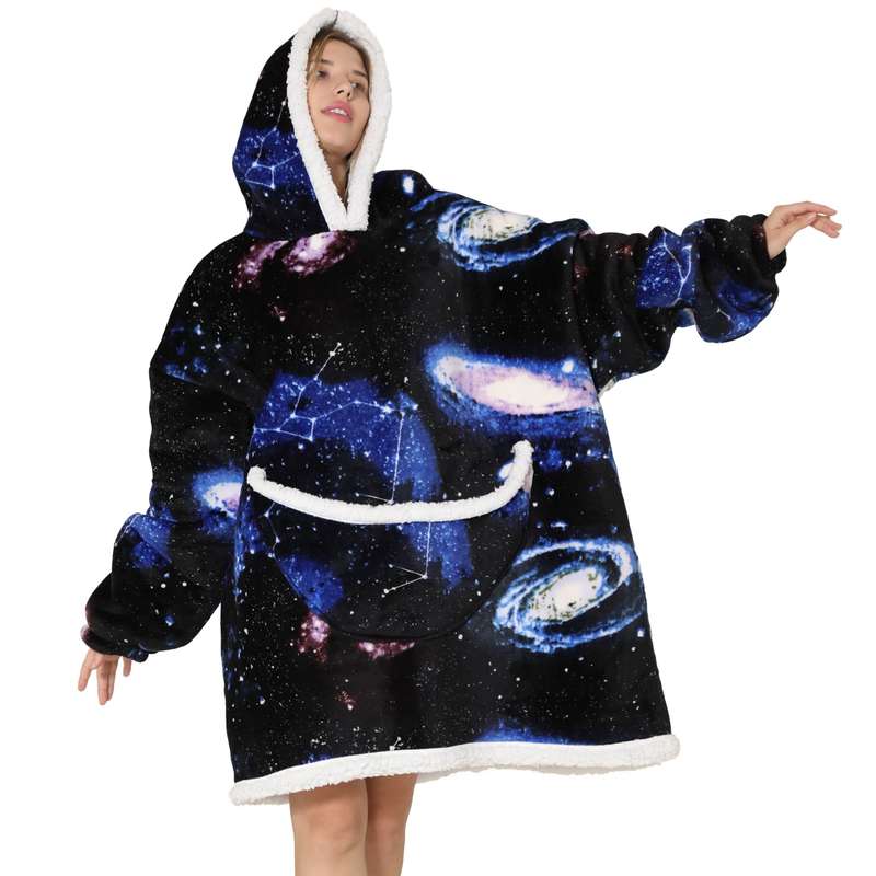 Adults Galaxy Print Oversized Plush Blanket Hoodie