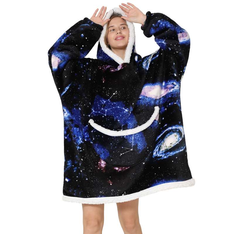Adults Galaxy Print Oversized Plush Blanket Hoodie