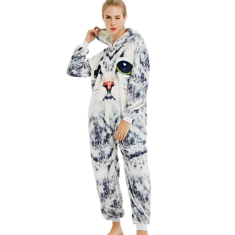 Adults Grey Kitty Print Onesie