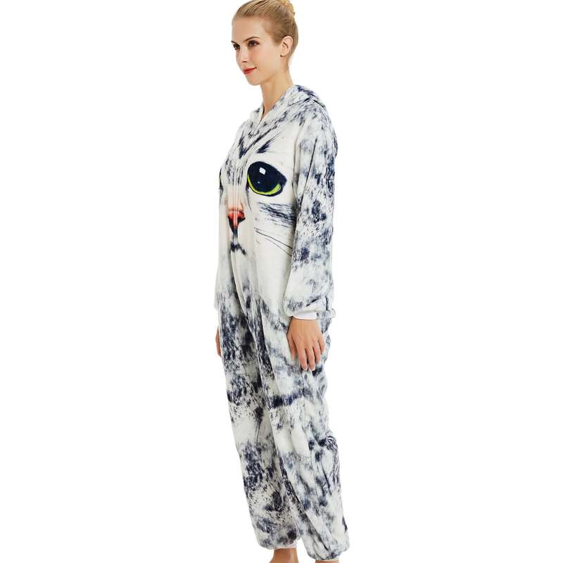 Adults Grey Kitty Print Onesie