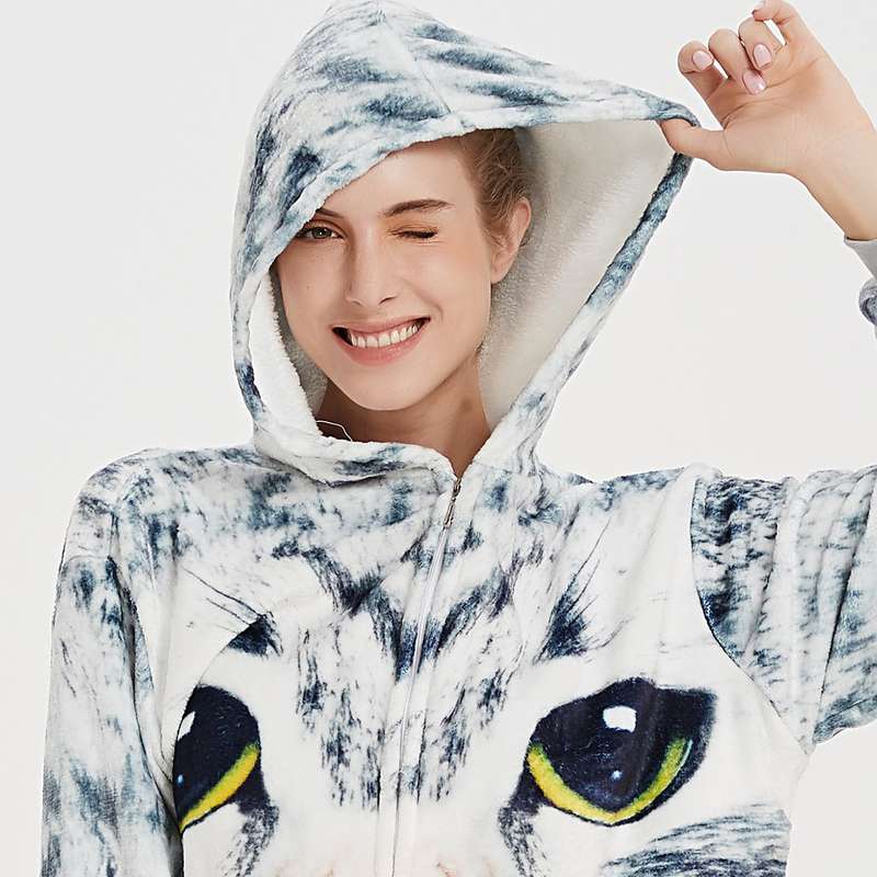 Adults Grey Kitty Print Onesie