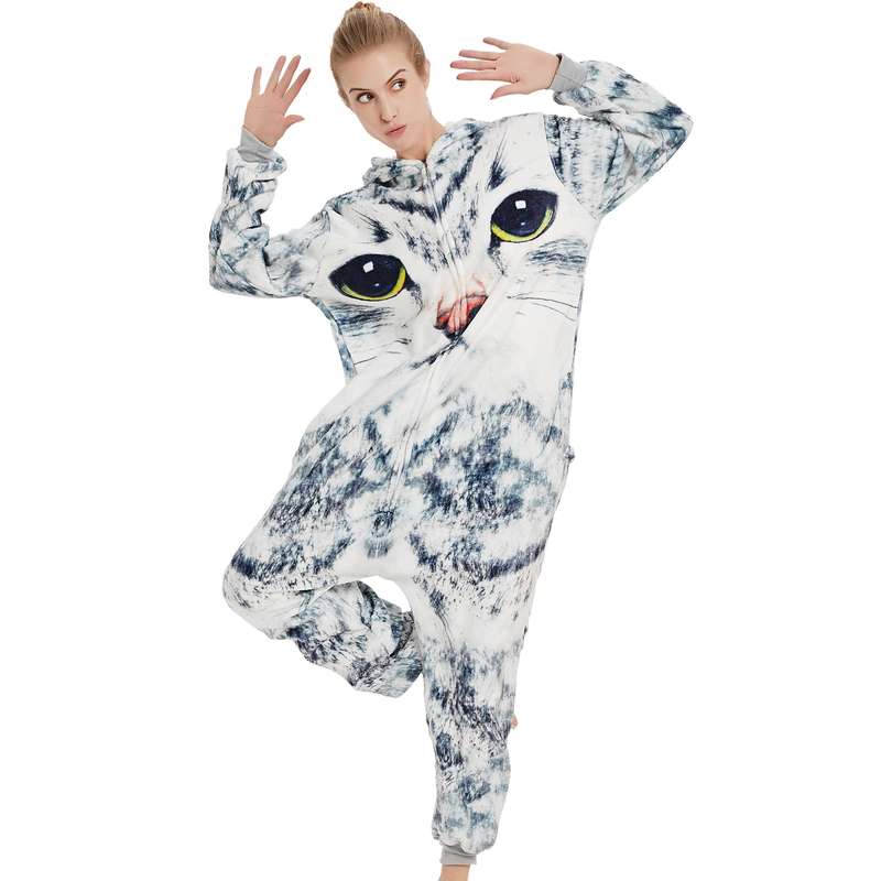 Adults Grey Kitty Print Onesie