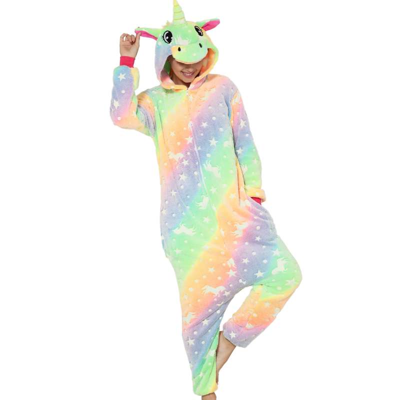 Adults Orange and Green Glow In The Dark Unicorn Onesie