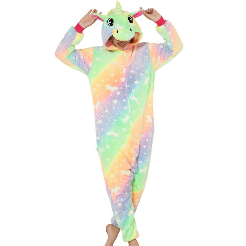 Adults Orange and Green Glow In The Dark Unicorn Onesie