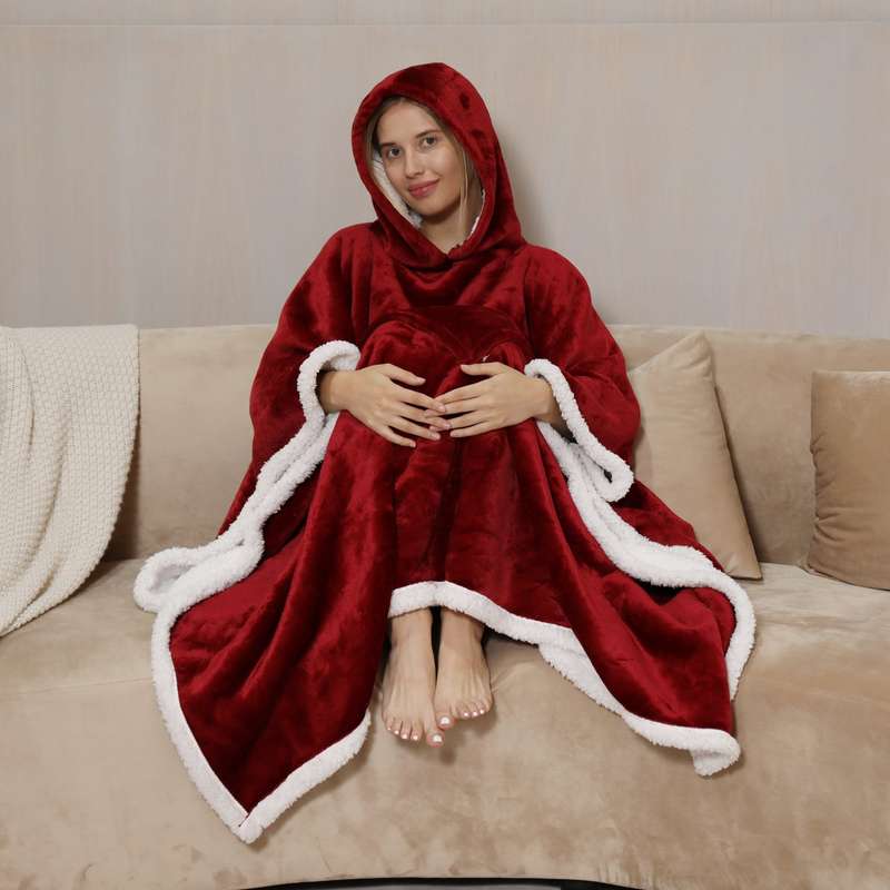 Adults Ruby Red 2 in 1 Hooded Poncho Blanket