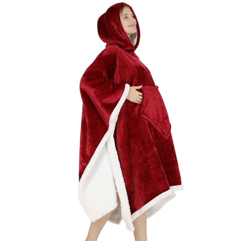 Adults Ruby Red 2 in 1 Hooded Poncho Blanket
