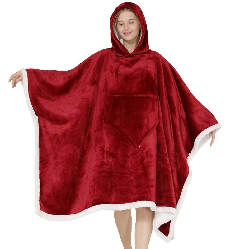 Adults Ruby Red 2 in 1 Hooded Poncho Blanket