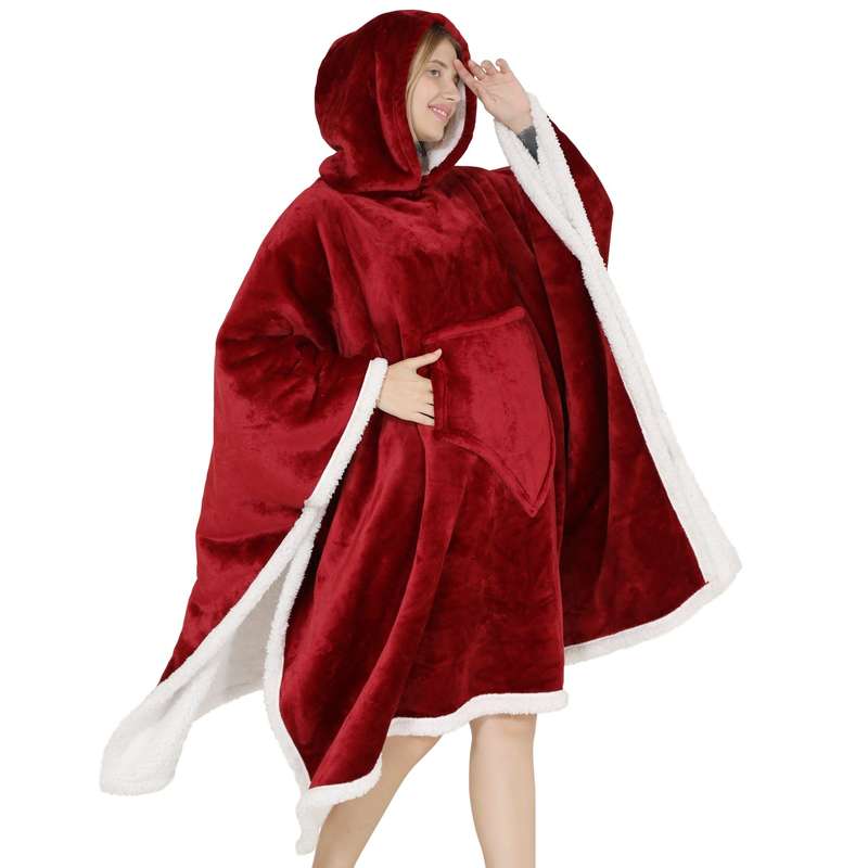 Adults Ruby Red 2 in 1 Hooded Poncho Blanket