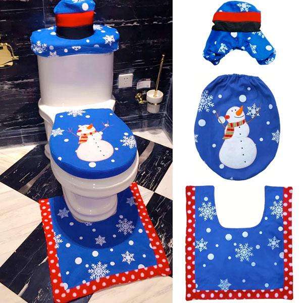 Blue Snowman Christmas Bathroom Decor | 3pc
