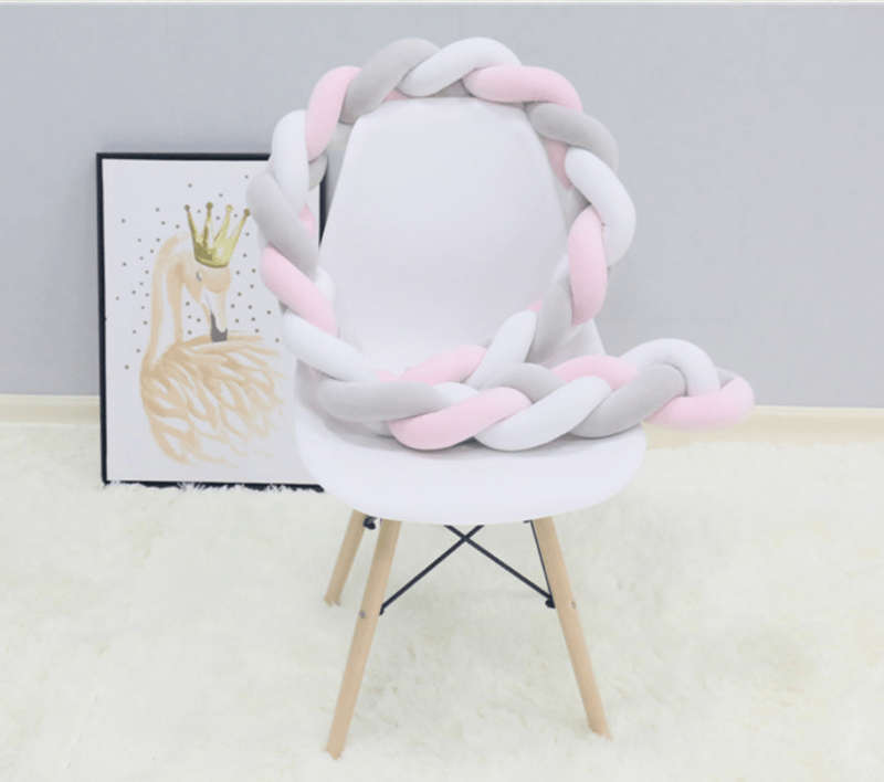 Braided Crib Protector or Cot Bumper  2M - Pink
