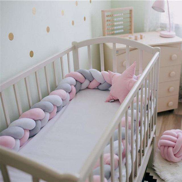 Braided Crib Protector or Cot Bumper  2M - Pink