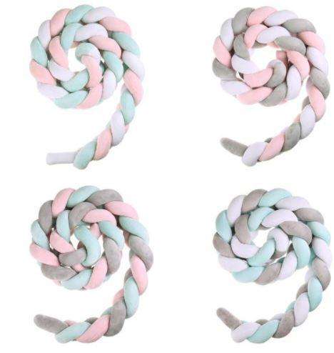 Braided Crib Protector or Cot Bumper  2M - Pink