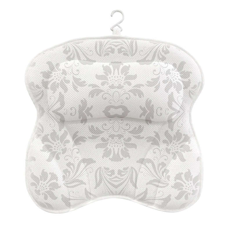 Breathable Comfort 3D Quilted Mesh Bath Pillow  Grey Flowers