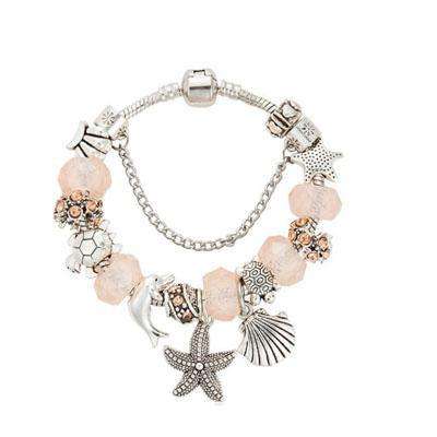 Charming Light Pink and Silver bracelet with ocean-life themed charms