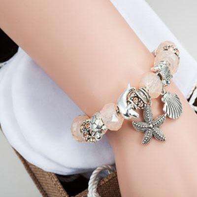 Charming Light Pink and Silver bracelet with ocean-life themed charms