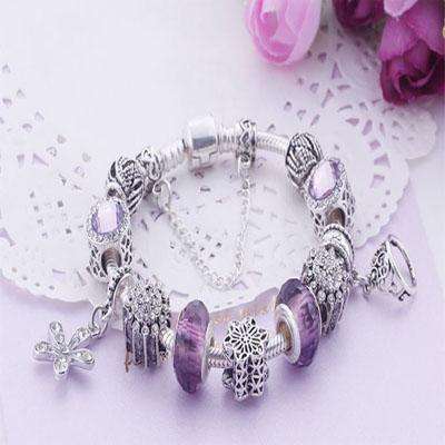 Charming Purple and Silver bracelet with princess-themed charms