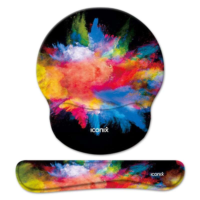 Colour Burst Mouse Pad with Wrist Support and Keyboard Wrist Support Set