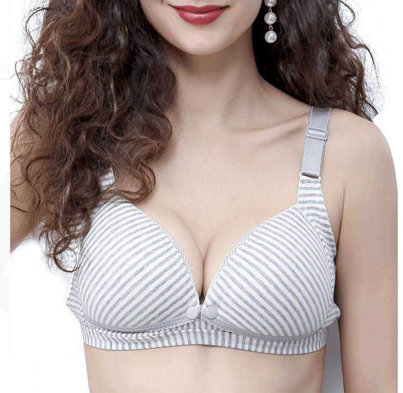 Comfy Cotton Nursing Bra - Grey Stripe / 85C