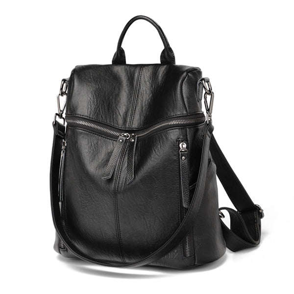 Fashionable PU Leather Backpack with Double-Zip Design | A001