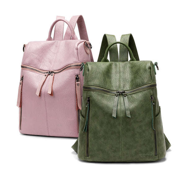 Fashionable PU Leather Backpack with Double-Zip Design | A001
