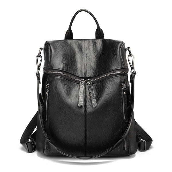 Fashionable PU Leather Backpack with Double-Zip Design | A001