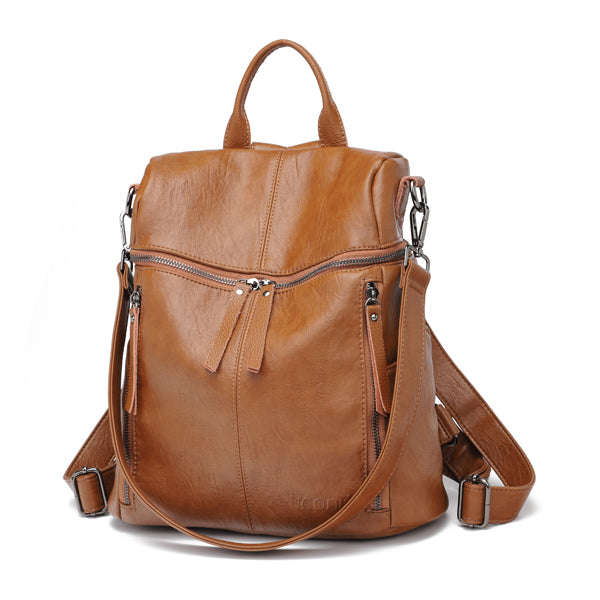 Fashionable PU Leather Backpack with Double-Zip Design | A001