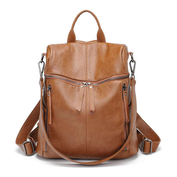 Fashionable PU Leather Backpack with Double-Zip Design | A001