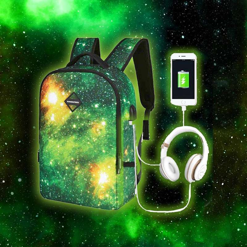 Galaxy Printed Backpack With USB port and Audio Jack Port
