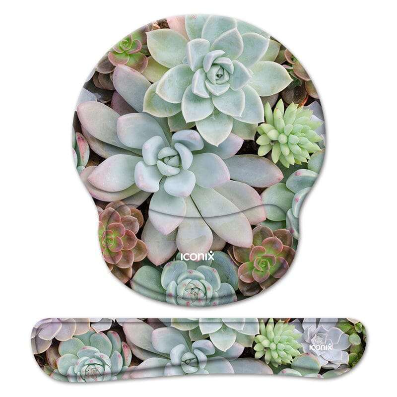 Glowing Succulent Mouse Pad with Wrist Support and Keyboard Wrist Support Set